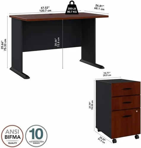 Miniatura 3 de Bush Business Furniture Series A Escritorio de 48 W con archivador móvil en Hansen Cherry y Galaxy