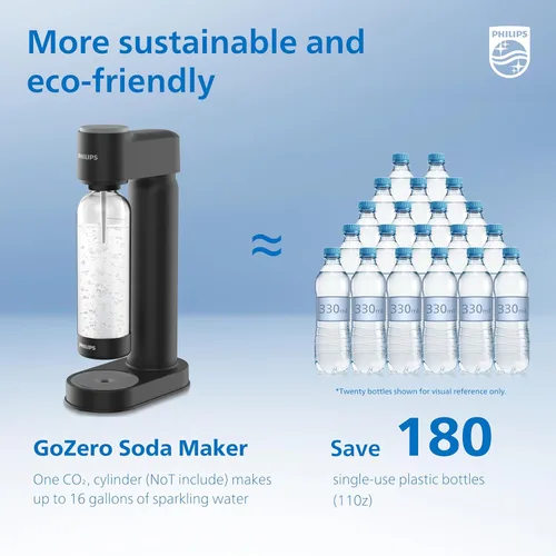 Miniatura 6 de Philips Máquina para hacer agua con gas ADD4901BKOQ/37, máquina de soda de plástico con botella de rosca rápida, botella de carbonatación PET de 1L