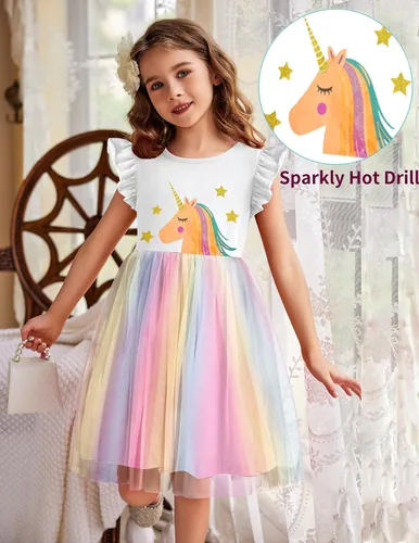 Miniatura 2 de Arshiner Vestido tutú para niñas pequeñas, vestidos de verano esponjosos, vestidos casuales de fiesta de tul para niños de 2 a 6 años