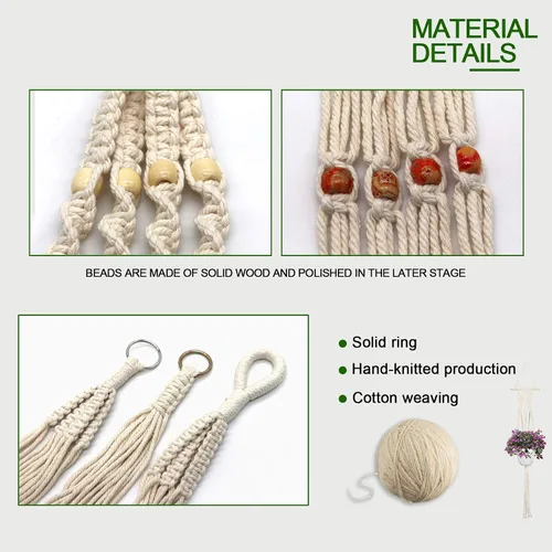 Miniatura 3 de IGaiety Colgador de macramé para plantas, 5 piezas de soportes colgantes para plantas para interiores y exteriores, colgadores de plantas hechos a