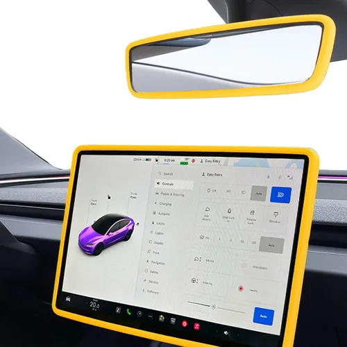 Miniatura 25 de 2 piezas marcos protectores de silicona para pantalla y espejo retrovisor para Tesla Model 3 2017-2023 y Model Y 2019-Feb.2025. (Blanco)