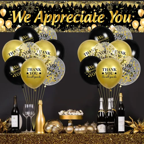 Miniatura 2 de Decoraciones We Appreciate You Letrero de Jardín Negro Dorado We Appreciate You con 18 Globos Letrero Gracias por Todo lo que Haces Regalos