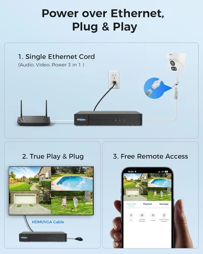 Miniatura 8 de 【Disco Duro de 6TB】Sistema de Cámaras de Seguridad NVR Hiseeu de 12MP, 16 Cámaras de Seguridad PoE Cableadas 4K/8MP, Vista Amplia de 121°, Audio