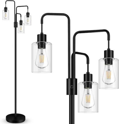 Miniatura 8 de BoostArea Lámpara de Pie Industrial, Pantalla de Lámpara de Diamante de Metal, Lámpara de Pie Moderna con 3 Luces, Bombillas No Incluidas, Lámpara
