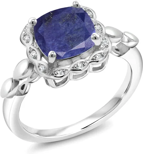 Miniatura 28 de Gem Stone King Anillo de compromiso de plata de ley 925 de 0.315 in con piedra natal y zafiro blanco creado Anillo de compromiso de boda
