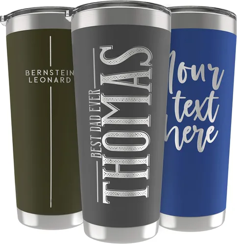 Miniatura 25 de Regalos personalizados para hombres – 20 onzas – Vasos personalizados con tapa, azul cielo, tazas de café de viaje aisladas, juego de popote