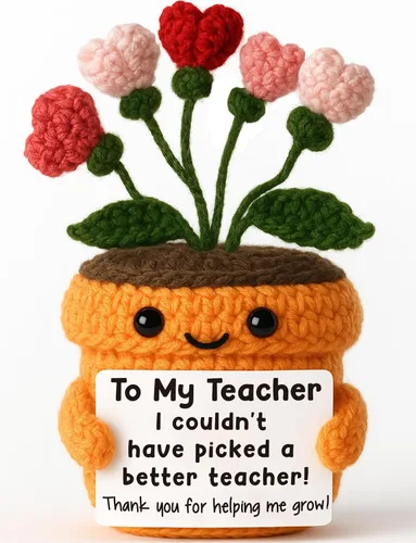 Miniatura 19 de MAMAGIFTREE Planta en maceta de ganchillo a mano con tarjeta I Love You More – Divertido ramo de corazón romántico, regalo eterno hecho a mano