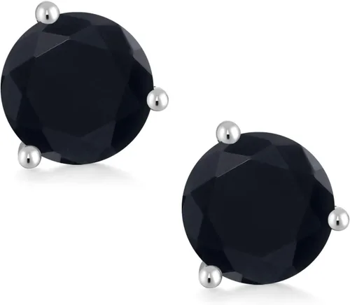Miniatura 2 de Gem Stone King Aretes de oro blanco de 18 quilates, 0.197 in, piedra natal redonda, 3 puntas, Martini con rosca trasera Aretes de oro para mujer