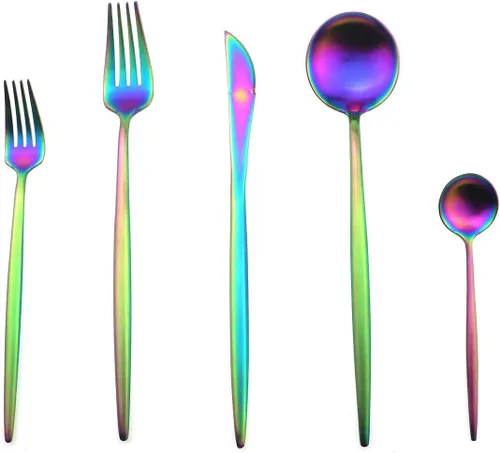 Miniatura 23 de Juego de cubiertos de 5 piezas, color negro mate, juegos de cubiertos de acero inoxidable 18/10, incluye cuchara tenedor y cuchillo con cuchara