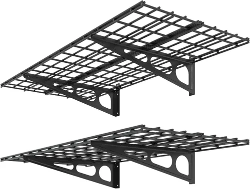 FLEXIMOUNTS Paquete de 2 estanterías de garaje de 2 x 4 pies, estante de pared de almacenamiento de garaje, 24 x 48 pulgadas, negro, serie clásica