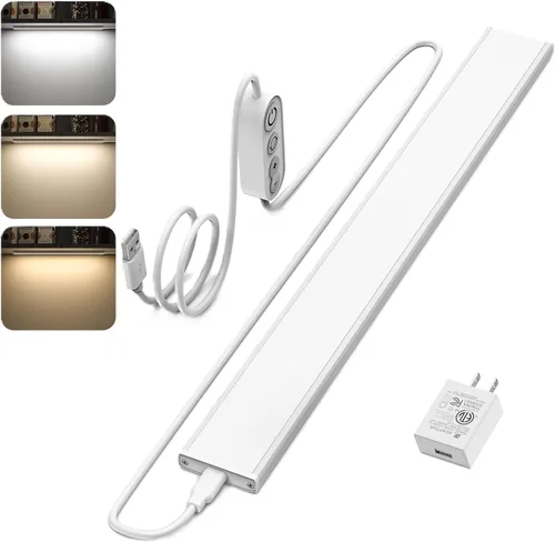 Miniatura 10 de ASOKO Iluminación LED para debajo de gabinete, 3 colores cambiantes (2700K, 4000K, 6000K), 14.5 pulgadas enchufe USB para debajo del escritorio, luz