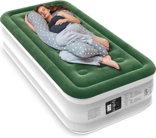 Miniatura 8 de Zearna Colchón de aire tamaño completo con bomba incorporada, 18" de altura, cama de aire cómoda elevada, colchón hinchable mejorado con parte Verde