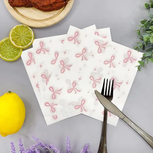 Miniatura 6 de 100 piezas de suministros para fiesta de cumpleaños con lazo rosa, juego de vajilla de lazo rosa de 9 y 7 pulgadas, platos de lazo rosa, tazas