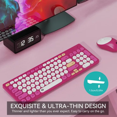 Miniatura 5 de FD Combo de Teclado y Mouse Inalámbricos - USB Inalámbrico de 2.4GHz, Lindo Teclado Inalámbrico con Teclas Redondas, Conjunto Silencioso y Delgado
