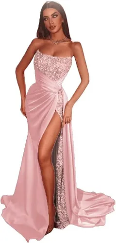 Vestidos de fiesta de lentejuelas brillantes, vestido de dama de honor de sirena 2024 con tubo de hendidura, vestido formal de noche de satén con