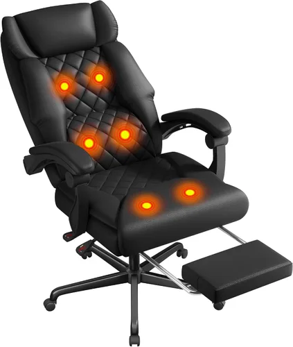 Shahoo Silla de oficina de masaje con calor y 6 puntos de vibración, silla de oficina grande y alta de 400 libras con reposapiés, silla de