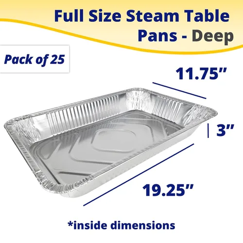 Miniatura 2 de IDL Packaging Sartenes de aluminio de tamaño completo para mesa de vapor, profundos, 21 x 13 x 3 pulgadas (paquete de 25) - Sartén desechable