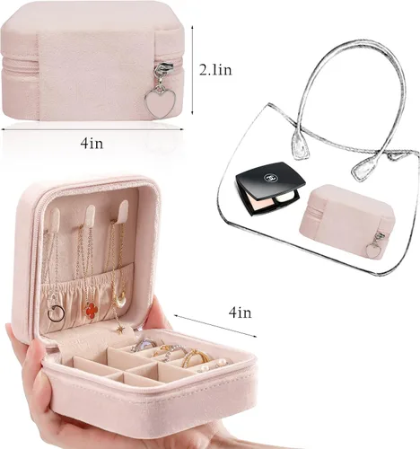 Miniatura 5 de GUKA Joyero de terciopelo de felpa organizado, estuche de viaje de joyería, pequeñas cajas organizadoras portátiles para anillos, aretes, collares