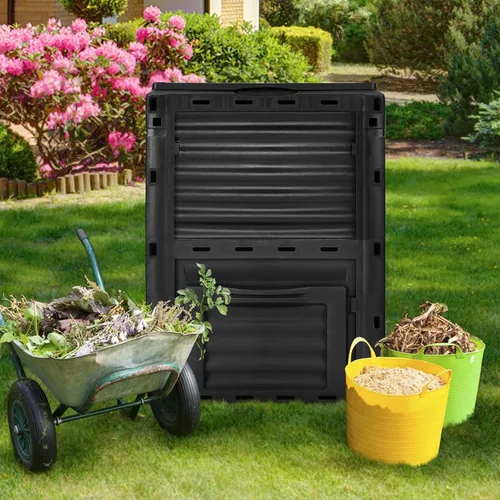 Miniatura 2 de Happygrill Contenedor de compostaje para exteriores, caja de compostaje con tapa superior con pestillo, compostador de 80 galones para desechos