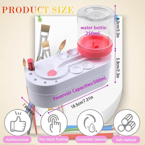 Miniatura 2 de Limpiador de pinceles de pintura mejorado 2025, taza de enjuague, circulación de agua, acuarela/aceite y herramienta de limpieza de pinceles de Rosa