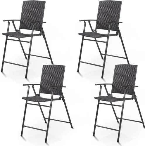 Giantex Juego de 4 sillas plegables de mimbre de mimbre para bar, taburete alto con respaldo de acero, portátil, para interiores y exteriores,