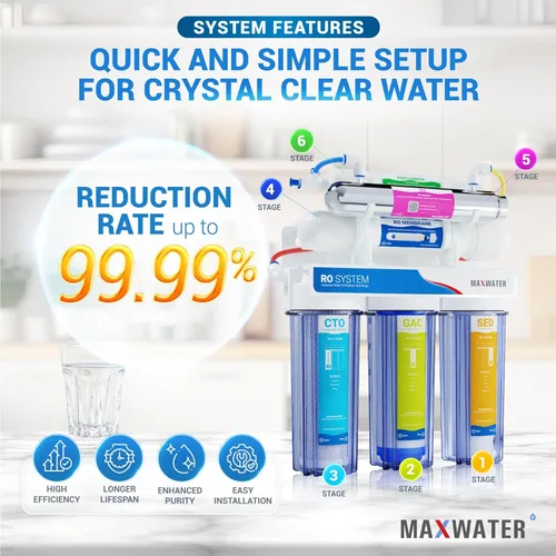 Miniatura 4 de Max Water Home RO Purificador de agua de 6 etapas para debajo del fregadero Sistema de filtración de agua de ósmosis inversa con capacidad de 50 GPD
