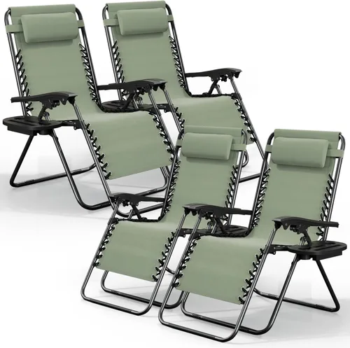 Miniatura 26 de Nestl Zero Gravity - Juego de 2 sillas de patio al aire libre con almohadas y bandejas portavasos, silla de campamento reclinable de malla de acero