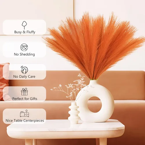 Miniatura 6 de obbsie 50 piezas de decoración de hierba de pampa falsa naranja quemado, 21.6 pulgadas de hierba pomposa artificial corta de otoño, ramas de hierba