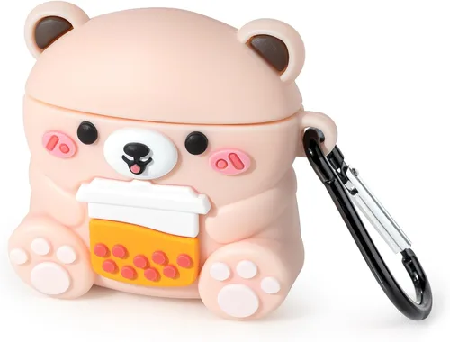 Linda funda para Airpods 4, Boba Tea Bear AirPods de 4ª generación (2024), divertida funda de animales de dibujos animados en 3D, protección