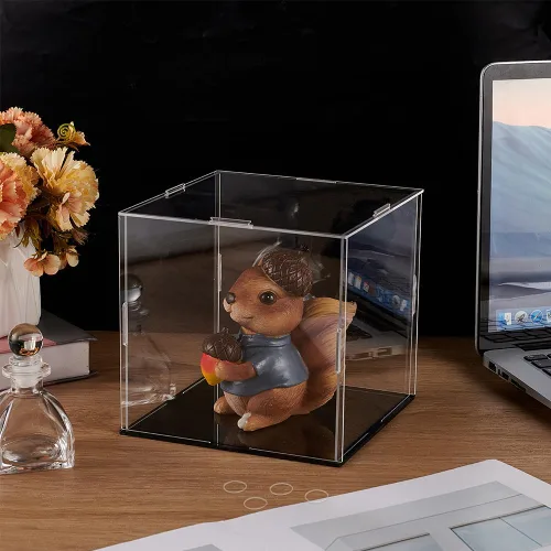 Miniatura 5 de FINGERINSPIRE Vitrina de acrílico transparente con base negra y 4 anillos de goma de 6 x 6 x 6 pulgadas, caja de acrílico transparente