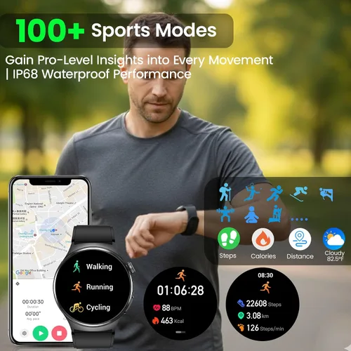 Miniatura 9 de Reloj inteligente de salud para mujeres y hombres, reloj de seguimiento de actividad física con pantalla de 1.43 pulgadas con frecuencia cardíaca