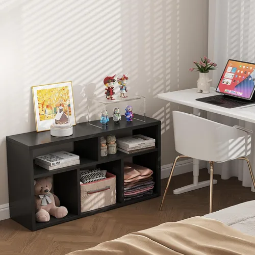 Miniatura 6 de IRONMIX Organizador de almacenamiento de 5 cubos de metal, estantería corta negra, soporte de TV para televisores de hasta 40 pulgadas, centro