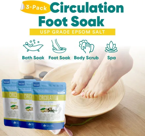 Miniatura 4 de Remojamiento de pies de circulación (paquete de 3 con cuchara) Sales de Epsom para remojar pies con aceites esenciales puros en bolsa sin BPA