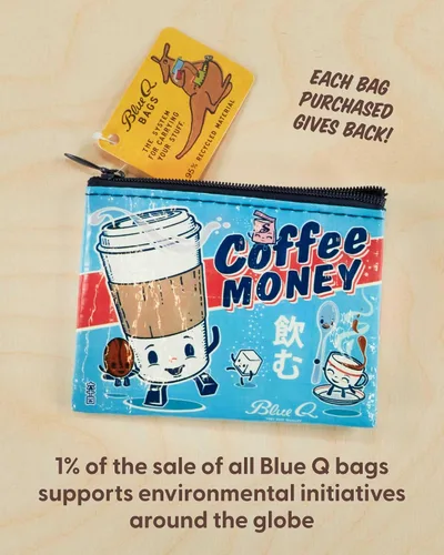 Miniatura 10 de Blue Q Monedero, hecho de 95% plástico reciclado. Práctica pequeña bolsa con cremallera para guardar monedas, tarjetas de regalo, auriculares, más.
