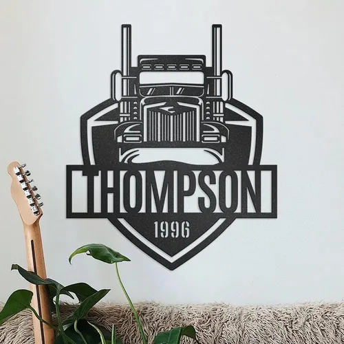 Letrero de metal personalizado con nombre de camión, semirremolque, arte de pared para valla de garaje, patio, decoración al aire libre, letrero de