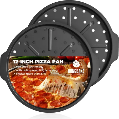 Miniatura 8 de HONGBAKE Bandeja para Pizza de 14.8 Pulgadas con Agujeros, Paquete de 2 Bandejas Antiadherentes para Pizza para Horno, Bandeja de Pizza Perforada