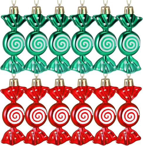 Miniatura 8 de Threan 12 piezas de adornos de caramelo de Navidad para decoración de árbol colgante, bastón de caramelo brillante, adorno de Navidad de menta