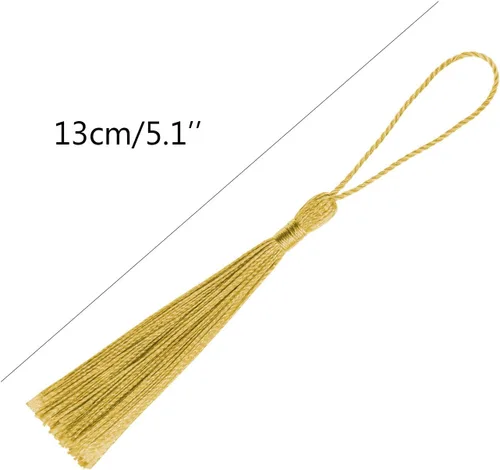 Miniatura 2 de VAPKER 30 borlas negras de 5.1 in/5 pulgadas, sedosas, hechas a mano, suaves, con lazo de cordón de 2 pulgadas para hacer joyas, proyectos