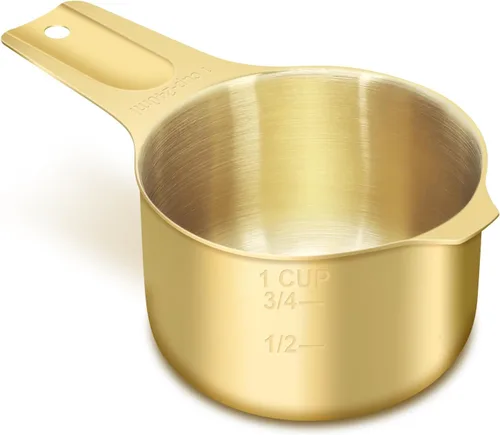 1 taza (8.1 fl oz | 8 oz | 240 cc) taza medidora de acero inoxidable, taza medidora de metal para cocinar y hornear (dorado)