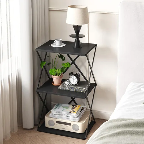Miniatura 6 de Mesa auxiliar de 3 niveles, pequeña mesa auxiliar alta, mesa de noche con almacenamiento para sofá, mesas laterales para sala de estar, dormitorio