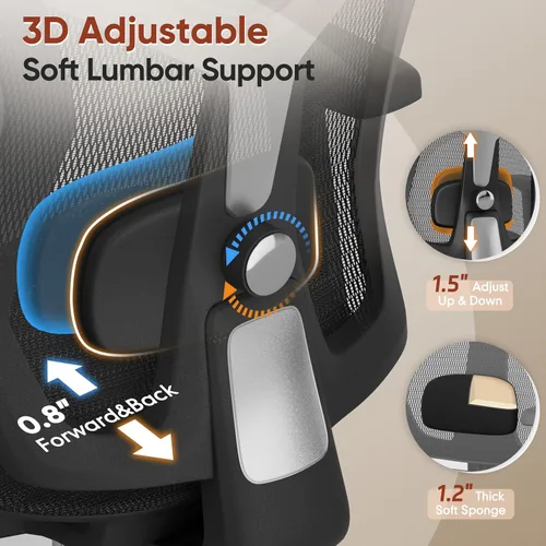 Miniatura 4 de Silla de oficina ergonómica con reposapiés, silla de escritorio cómoda con soporte lumbar ajustable 3D y reposabrazos y reposacabezas, inclinación