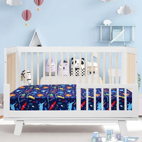 Miniatura 4 de Cloele Sábana Ajustable para Cuna con Dinosaurios - Bebé 100% Poliéster Paquete de 1 Sábana para Cuna Estándar y Colchones de Niños Pequeños - Azul