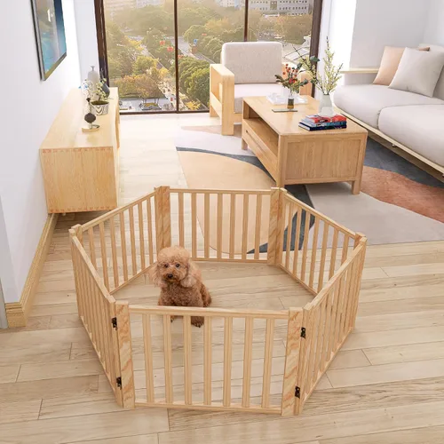 Miniatura 11 de YOCAN Puertas independientes de madera no pintadas para perros, para la casa, puertas, escaleras, vallas de madera para perros para interiores