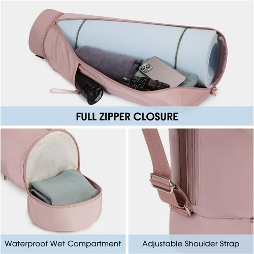 Miniatura 2 de sportsnew Bolsa para esterilla de yoga, bolsa de transporte para esterilla de yoga con cremallera completa con bolsillo para botella de agua con Rosa