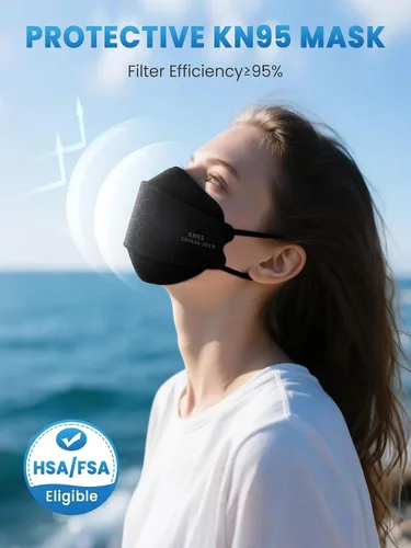 Miniatura 2 de Mascarillas KN95 para adultos, paquete de 50 unidades, mascarillas desechables negras de 5 capas contra humo y polvo PM 2.5, eficiencia