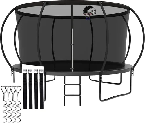 Trámpolines de 1500 libras 8 10 12 14 15 16 pies para niños y adultos con red de protección, estacas para viento, aro de baloncesto, trámpolines