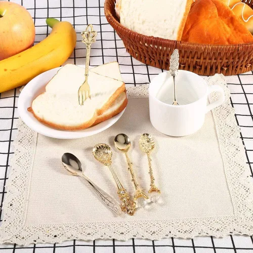 Miniatura 3 de Juego de 6 cucharas de café vintage, mini cuchara dorada para servir postre para helado y bar en casa, 4.5 x 0.7 pulgadas