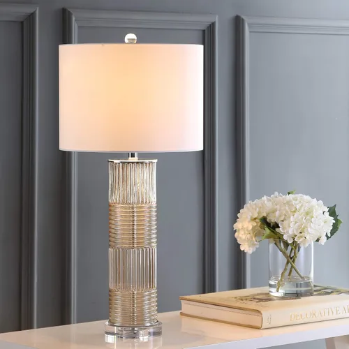 Miniatura 2 de JONATHAN Y Lámpara de mesa de cristal champán y cristal, lámpara de pilar de transición contemporánea para sala de estar, dormitorio, pantalla