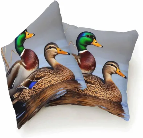 Miniatura 5 de Juego de 2 almohadas decorativas cuadradas con diseño de pato y pato verde para nadar en el lago para sofá y cama, para mujeres, hombres, niños