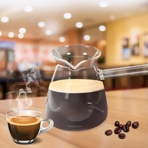 Miniatura 8 de Cafetera turca con mango lateral: olla de vidrio para café, té, leche, diseño compacto con boquilla en forma de V para vertido controlado - 15.2 fl
